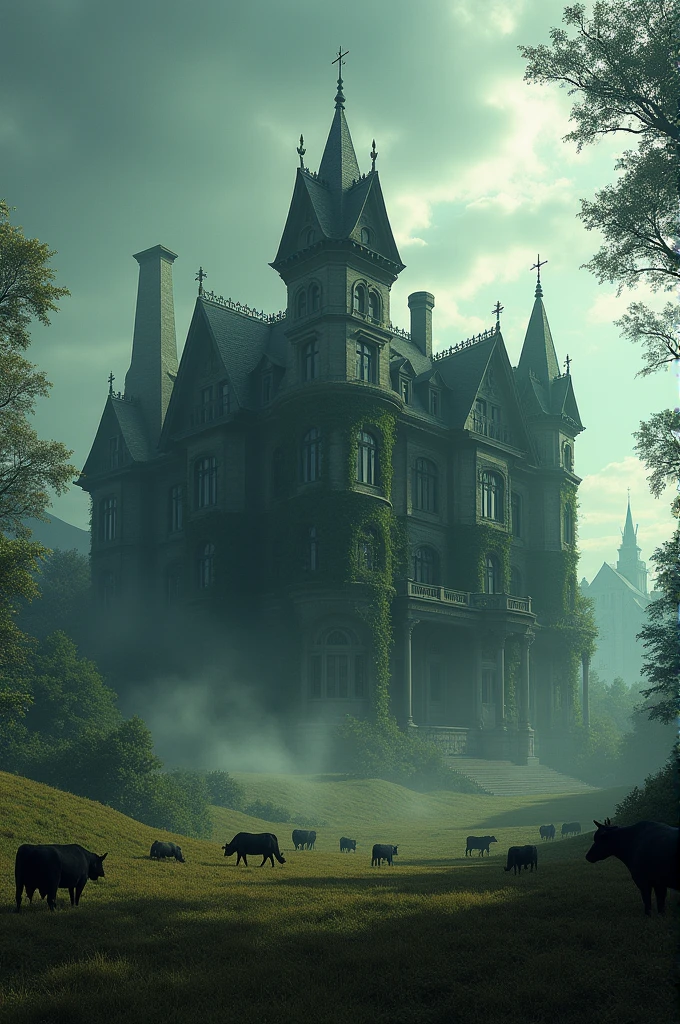 An old mansion stood outside the cow horror