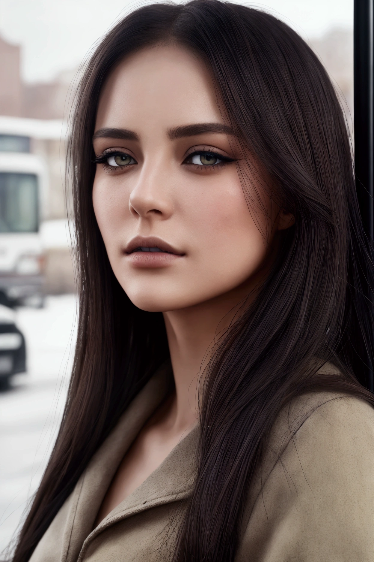 a woman waiting in bus stop, beautiful detailed eyes, beautiful detailed lips, extremely detailed face, longeyelashes, realistic, photorealistic, photo-realistic:1.37, best quality, 8k, highres, masterpiece:1.2, ultra-detailed, cinematic lighting, atmospheric, moody, dramatic, intricate details, cinematic composition, warm tones, soft focus, realistic textures