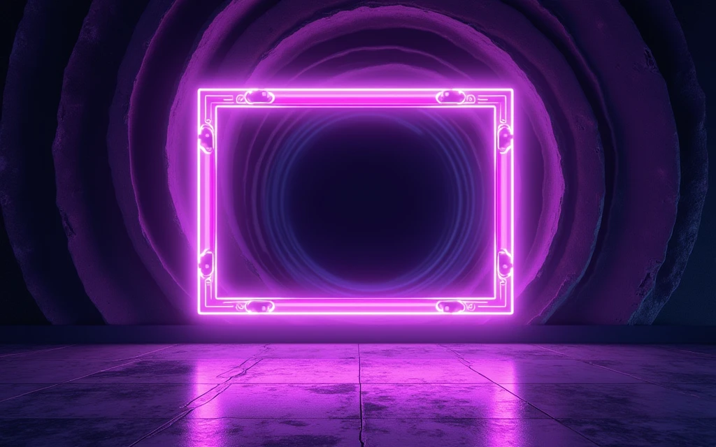 a futuristic screen neon purple frame. black hole background