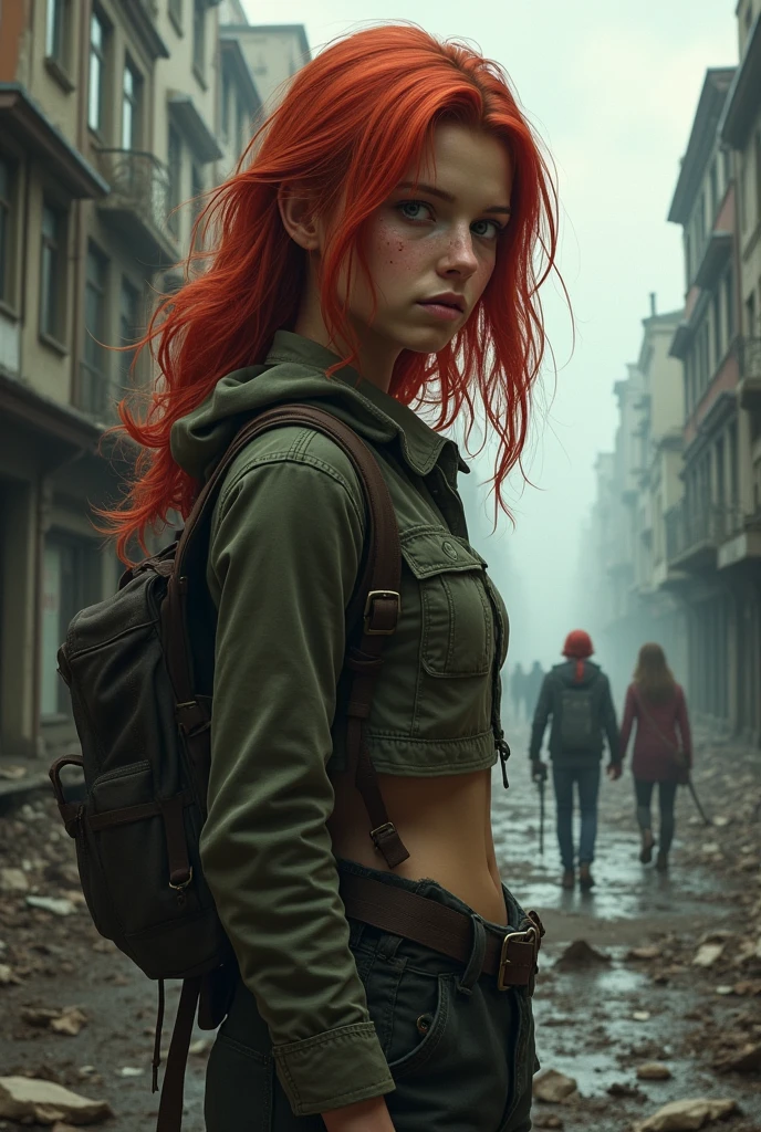 Red head teenage girl in zombie apocalypse 