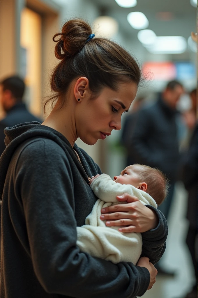 She feels very uncomfortable and there are no breastfeeding facilities in public places