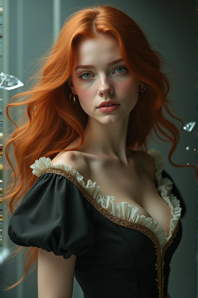 (solo, full body photo:1.3), (action packed:1.3), (haze, fog, mist:1.3), chiaroscuro, best quality, photorealistic, 1woman, (cute), (24yo:1.2), redhead, long ginger hair highly detailed, 1700'S, digital photography, art by artgerm and ruan jia and greg rutkowski surreal painting gold butterfly filigree, broken glass, (masterpiece, sidelighting, finely detailed Fashionable eyes: 1.2) (perfect oval large eyes that gazes at the viewer), beautiful detailed face, blue gorgeous perfect eyes, (blonde hair ponytail), (attractive young woman:1.3), (thick amazing hair), (seductive:1.1), (blushing:1.1)