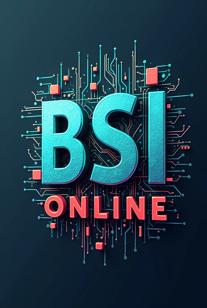 Generate a logo like the information technology theme with initials: BSI ONLINE. The color palette has to be blue, green and red, with 3d effect. Place computer circuits connecting the letters and other technology elements as connection networks, programming codes
.