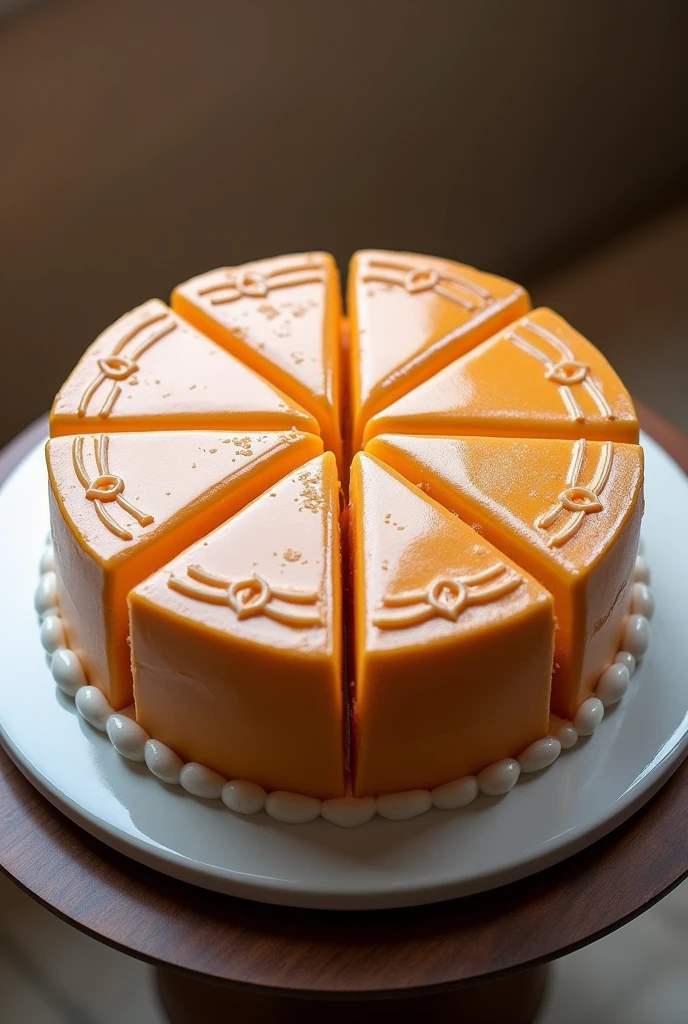 I want a cake to be decorated like it has 6 slices. You can highlight the cake's cut lines to clearly show the slices on the top of the cake.. A line or a thin border can make this distinction.