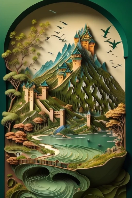 photoPractical,Practical,photography,masterpiece,best quality,Extremely detailed,water,castle，Mountain village，Traveling Magician,Green Theme,