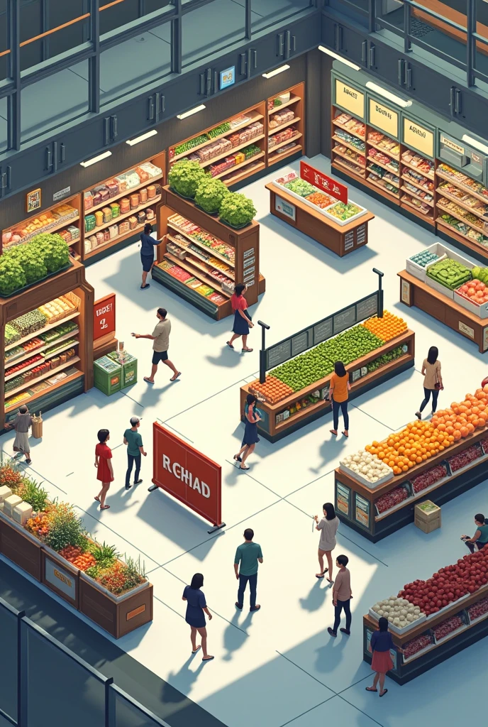 generate detailed layout of a supermarket

