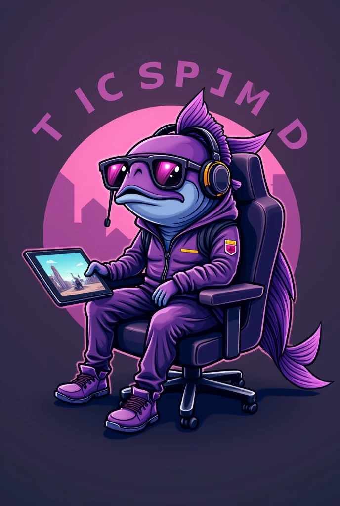 Task: To design a logo for a professional male PUBG Mobile player that reflects his unique style and passion for the game. The logo should be attractive, memorable and reflect the special talent of the player in the world of mobile shooters.
### Description of the logo concept:
**Main element**: In the center of the logo there is a funny and charismatic character — a fish dressed in modern gamer equipment. The fish is sitting on a comfortable gaming chair, holding an iPad in its paws, on the screen of which a scene from PUBG Mobile is visible. She is wearing large round glasses, through which smart and focused eyes are visible, Headphones frame her head, emphasizing full immersion in the gameplay and indicating the professionalism of the player.
**Clothing and accessories**: The fish is dressed in a light and modern form, made in shades of purple, which not only corresponds to the customer's preference, but also gives the logo dynamism and energy. Glasses and headphones are also made in these colors, with the addition of small details such as gold or silver inserts to emphasize their technological character.
**Background**: The background of the logo should be minimalistic so as not to distract attention from the main character. It is possible to use a light shadow effect or a subtle gradient of purple tones, creating a sense of depth and space around the gamer fish.
**Typography**: An inscription reflecting the player's nickname or the name of his team OTC SOMiK must be placed above or below the image. The font should be easy to read, while maintaining the style and matching the overall style of the logo. The options can range from modernist to gamer fonts, those that combine with the shape of a fish and maintain a balance between image and text.
**Color palette**: The main color of the logo is purple, reflecting the personality of the player and his passion for the game. Shades of purple can range from deep to light, creating contrast and depth. For addition