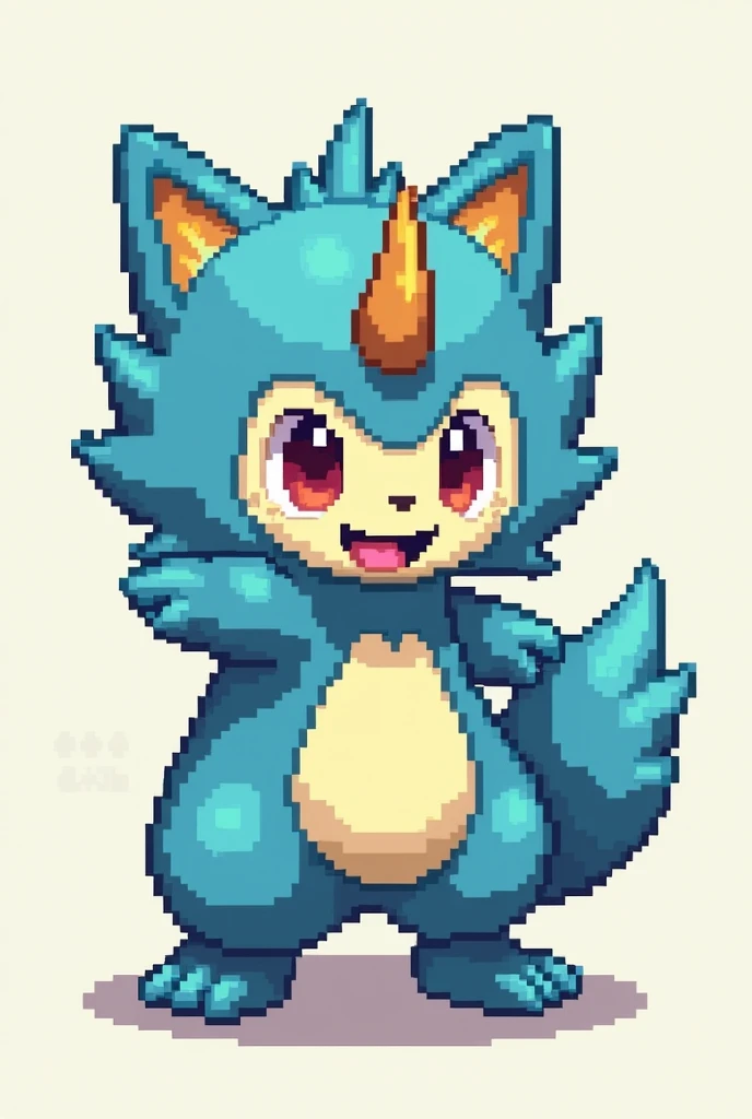 Pixel art of pokemon wearing Gabumon outfit from all angles