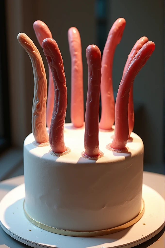 I want a cake to be decorated like it has 6 tongues. A line or thin border can be used to clearly show the slices on the top of the cake..