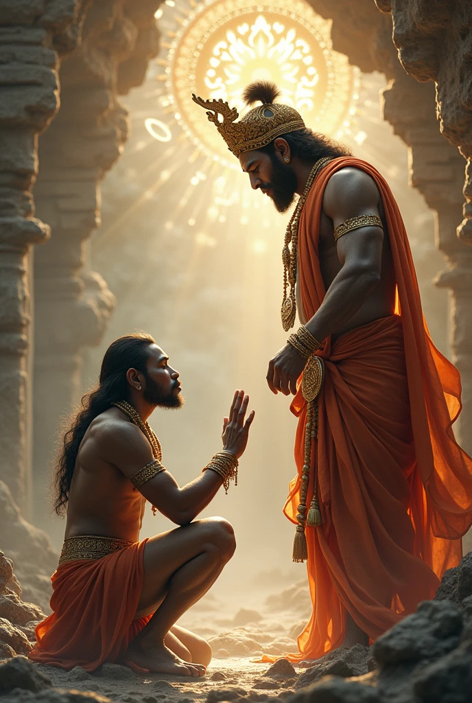 Hanuman ji at the feet of Lord Shri Ram.