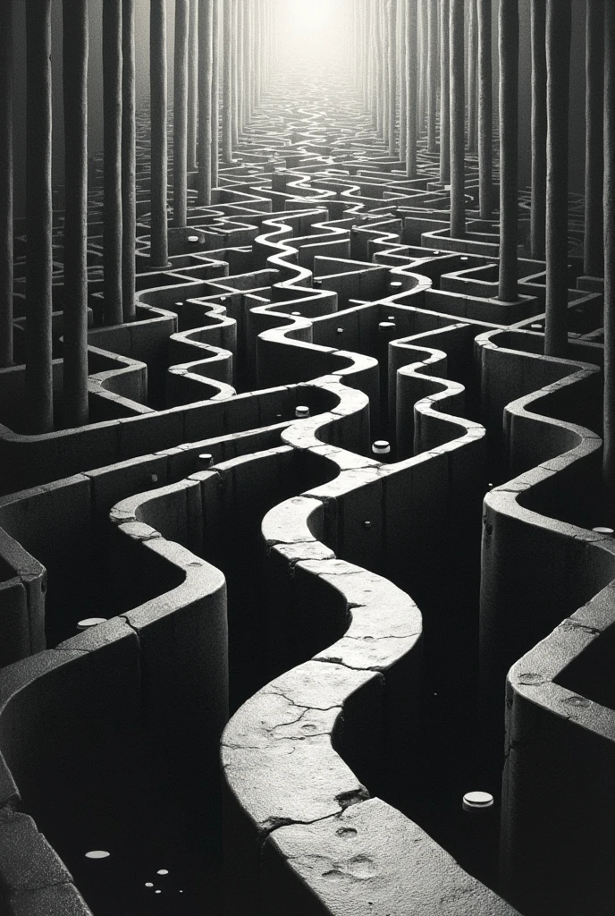 Poster design based on maze image with title maze with no exit