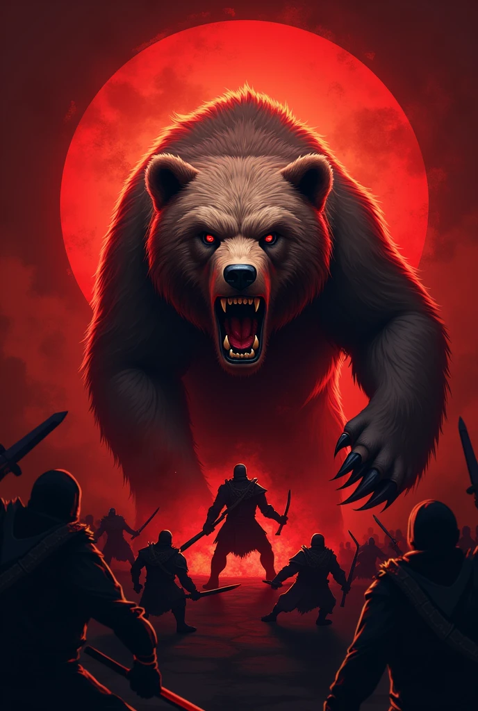 Logo for Clash of Clans War with the Bear, Background must be red and bear should have blood and with a caption “Krovavaya Banya”