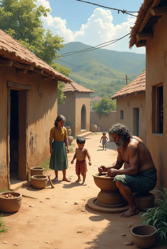 The poor potter of the village and his family.