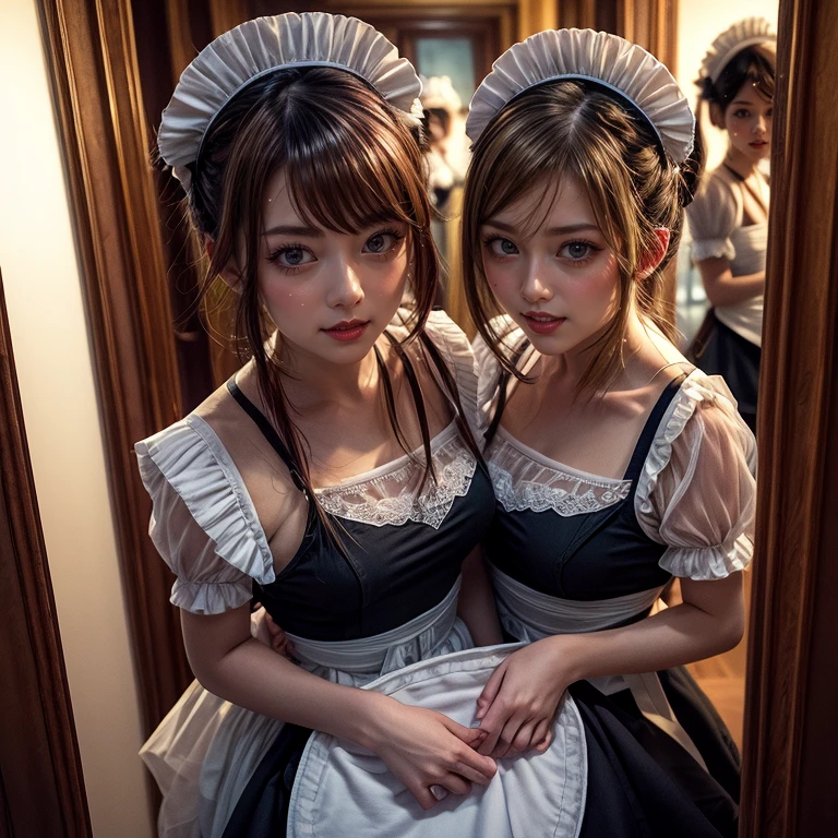 Fisheye Lens Full Body wide Shot, (Extremely Detailed((Kawaii Maid Group in a row:1.37))), Childish perfect face, Reflective Eyes, Detailed(Delicate Clothing textures), Dynamic Joyful Expressions LifeLike Rendering, (Specular Reflection:1.2), TopQuality 8K Ultra-detailed masterpiece (ProfessionalPhoto:1.37), (Acutance:0.8), (Luminism:1.28), (Renaissance art style), (Colorful Light particles:0.75), (Muscle:-0.5), ((Full body from side)), {mini(SkirtLift)|Kissing|Hugging|Undressing}, Radiant Fine Skin with Transparency, (Exposed:0.5), (Different Types of Vibrant Hair Color Variations:1.6), Perfect Lighting