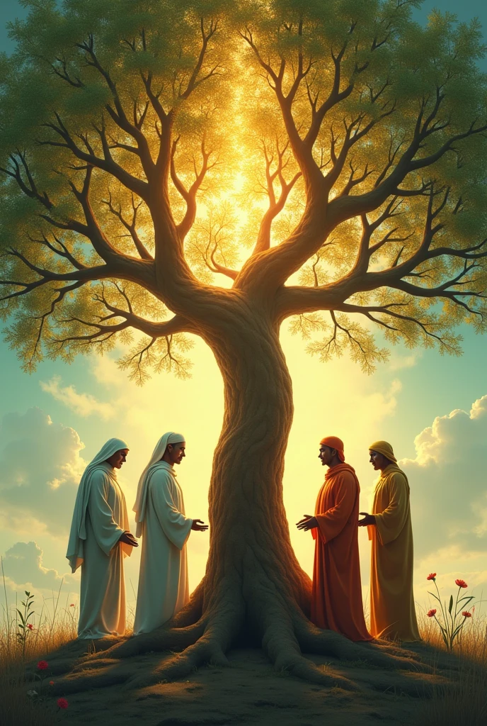Muslim,Hindu,Christian,Buddisht people all together
A line might add like branches of a tree