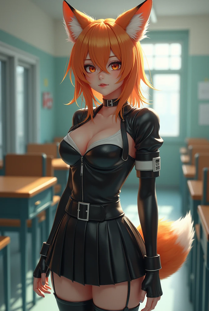 Fox girl in  zchool  latex suit 