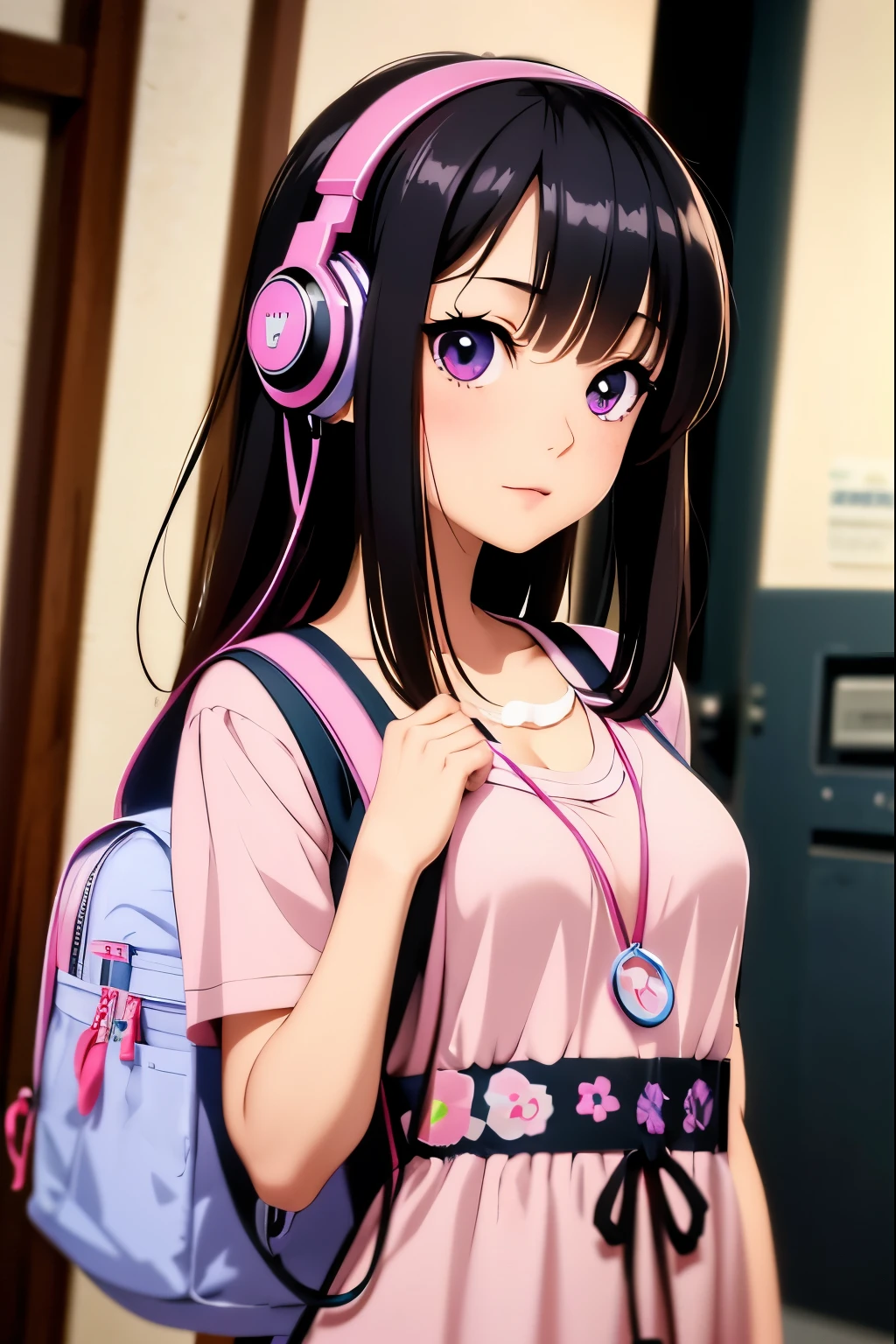 anime girl with headphones and backpack looking at a cell phone, anime style 4 k, alice x. zhang, digital anime art, nightcore, digital anime illustration, anime styled digital art, anime art wallpaper 4k, anime art wallpaper 4 k, anime artstyle, anime digital art, anime style artwork, anime style. 8k, detailed digital anime art