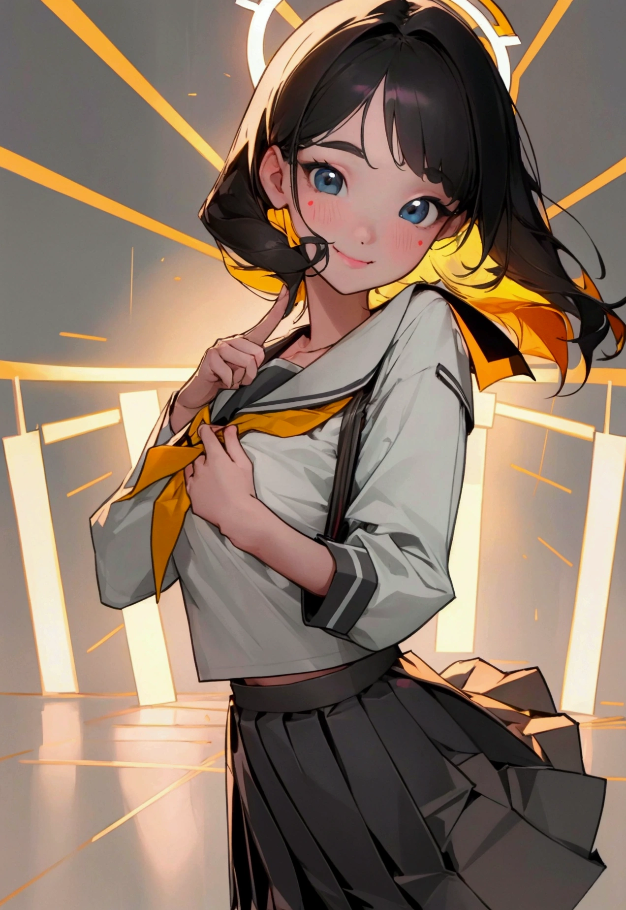 Perfect hands, Clear your fingers, Perfect fingers,full hand,student，Uniforms，Pleated Skirt,Sailor collar,Classroom Background, 1 girl,20 years old, Young women,Fair Finger,Fair long legs,Fair Body,Fair Nose,Fair character design, Perfect eyes, perfect Face,Expressive eyes, Looking at the audience,(lead_Body),(Focus on her Face), Official Art,Extremely detailed CG unity 8k wallpaper, Perfect Lighting,rich and colorful, bright_front_Face_Light,Light skin, (masterpiece:1.0),(最OK_quality:1.0), Ultra-high resolution,4K,Very detailed, photography, 8K, Human Development Report, high resolution, absurd:1.2, Kodak Portrait 400, Film Grain, Blurred background, Bokeh:1.2, Lens Light Halo, (Energetic_color:1.2) (Fair,Target_Chest:1.3), (Fair_Face:1.5),(narrow_waist),Happy，Smile，student，Uniforms，Pleated Skirt,Sailor collar，Classroom Background，Off-shoulder,clavicle,Perfect hands, Clear your fingers, Perfect fingers,full hand,Classroom Background,ditch