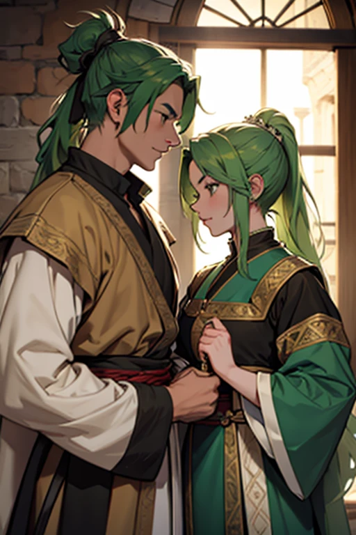 Green Hair、ponytail、Costumes of medieval European aristocrats