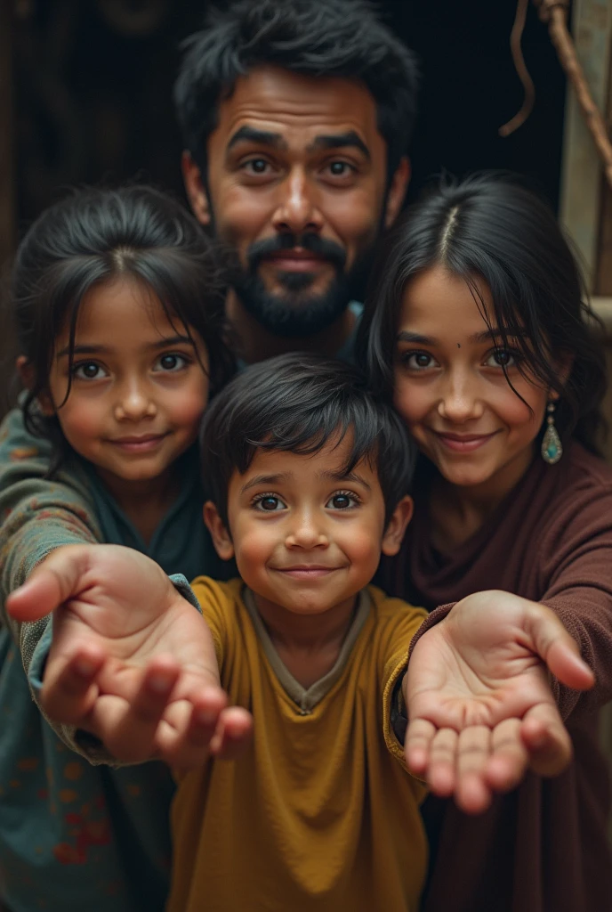 Family seeking for help with kind eyes