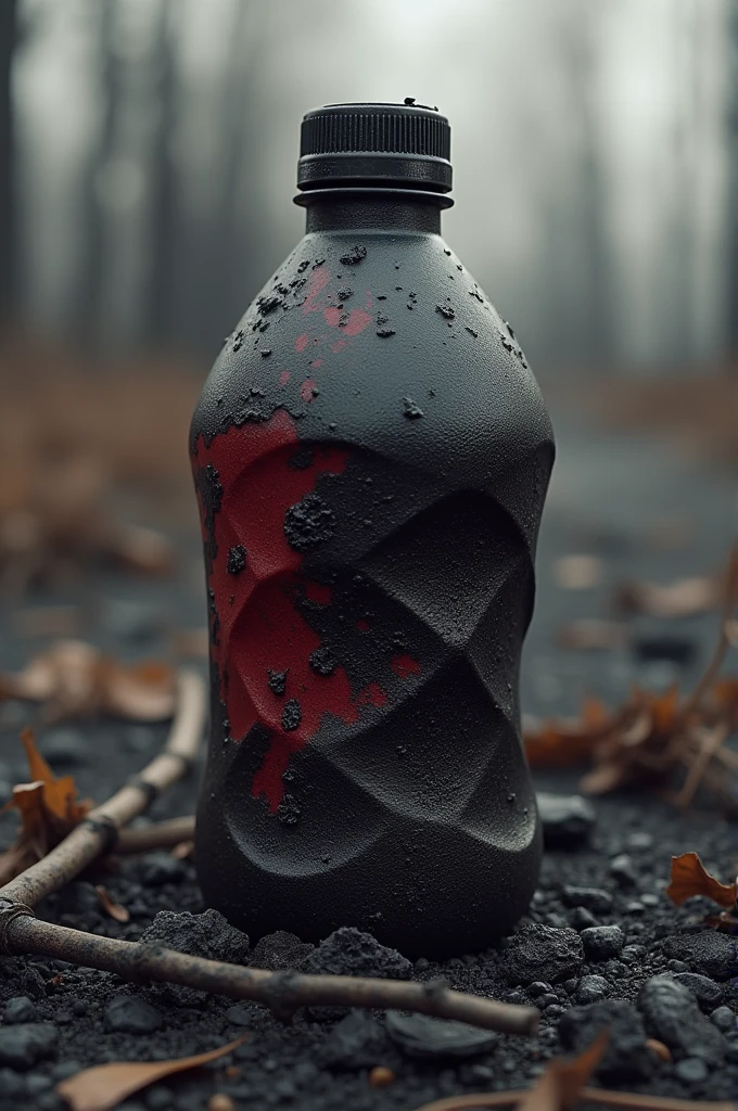 Burned maroon plastic bottle