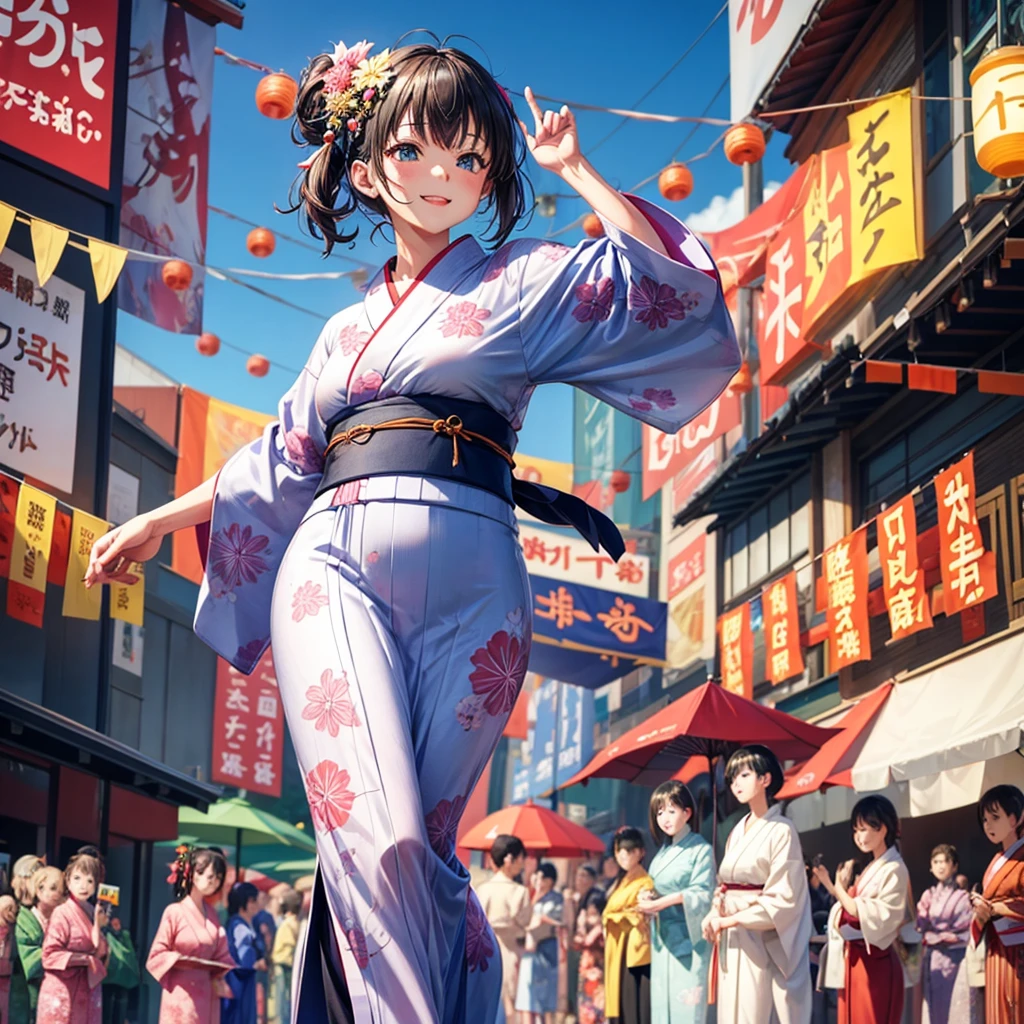 Woman in Yukata、Dancing in a line、festival、anime