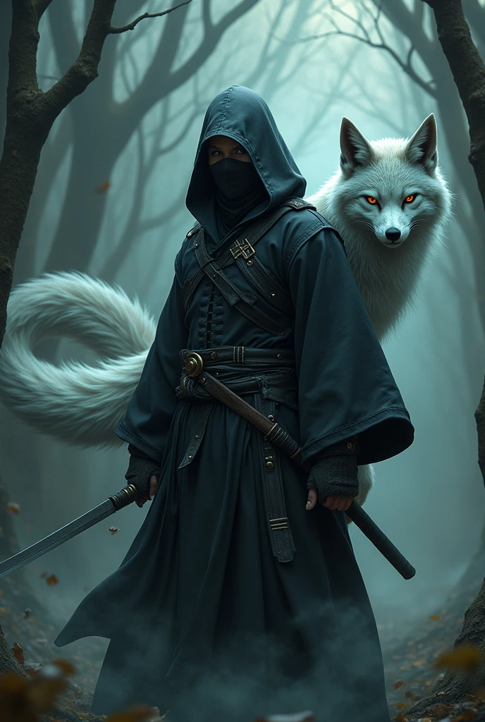 A ninja with a 9-tailed fox



