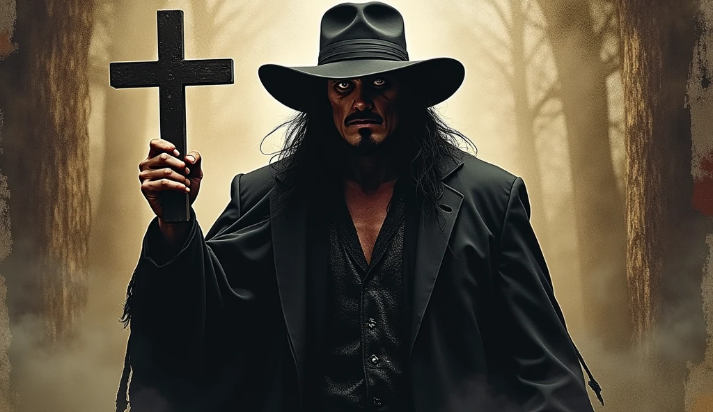 an image of wwe ((the undertaker:1.4)) with a cross in his hand, slash page, album, hq artwork, hd artwork, artwork, art cover
