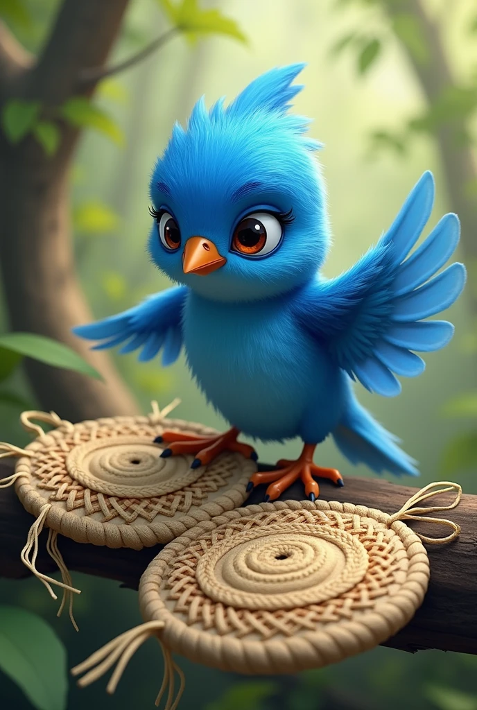 a blue bird makes two mats