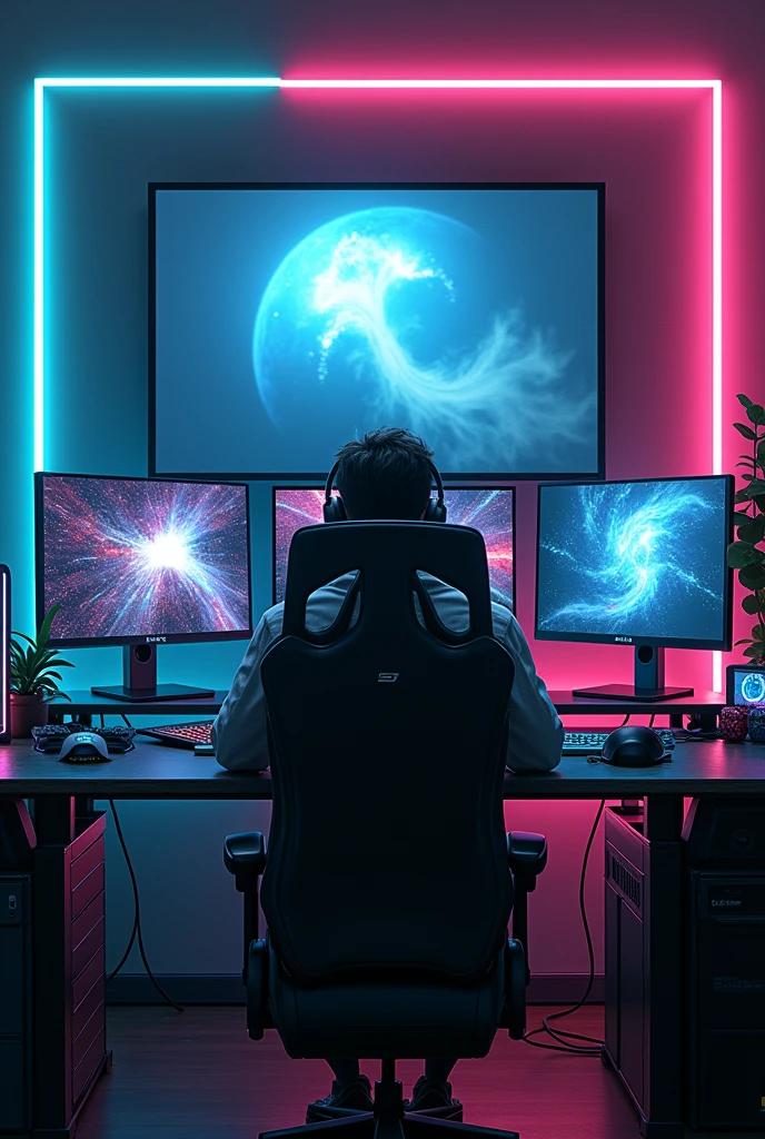 Cyber punk and full modern gaming room. Inside view