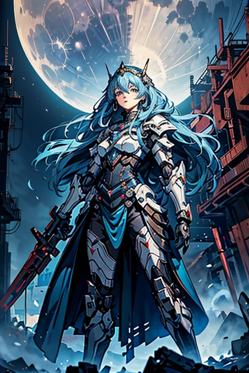 Ranni the Lunar Princess from the game Elden Ring should have their outfit changed to a mecha pilot style while retaining their original appearance. Their signature robot should be positioned behind them.