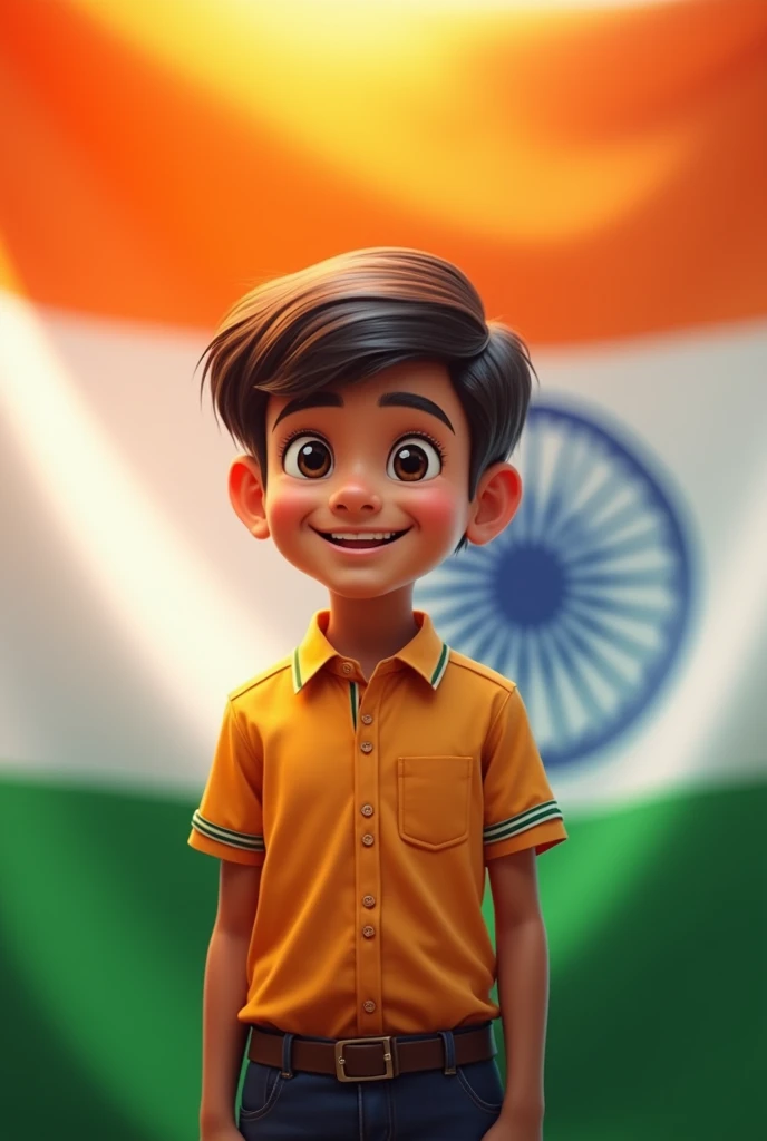 Beautiful pic ai with indians Flag for 15 August boy Sourabh name school boy
