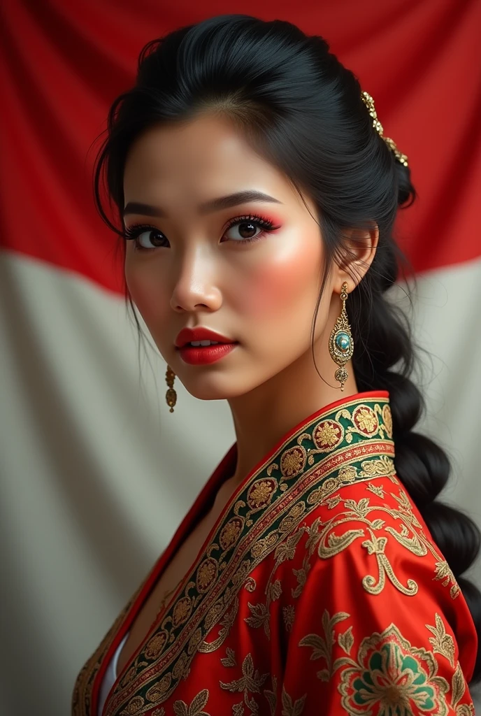 Indonesian woman with Indonesian flag 