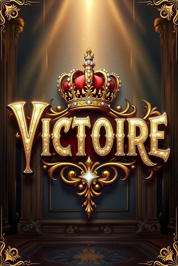 Ecrit le nom " victoire" en or, en diamant et en argent avec et couronne au dessus et des Disagne impressionnant et un fonds magnifique