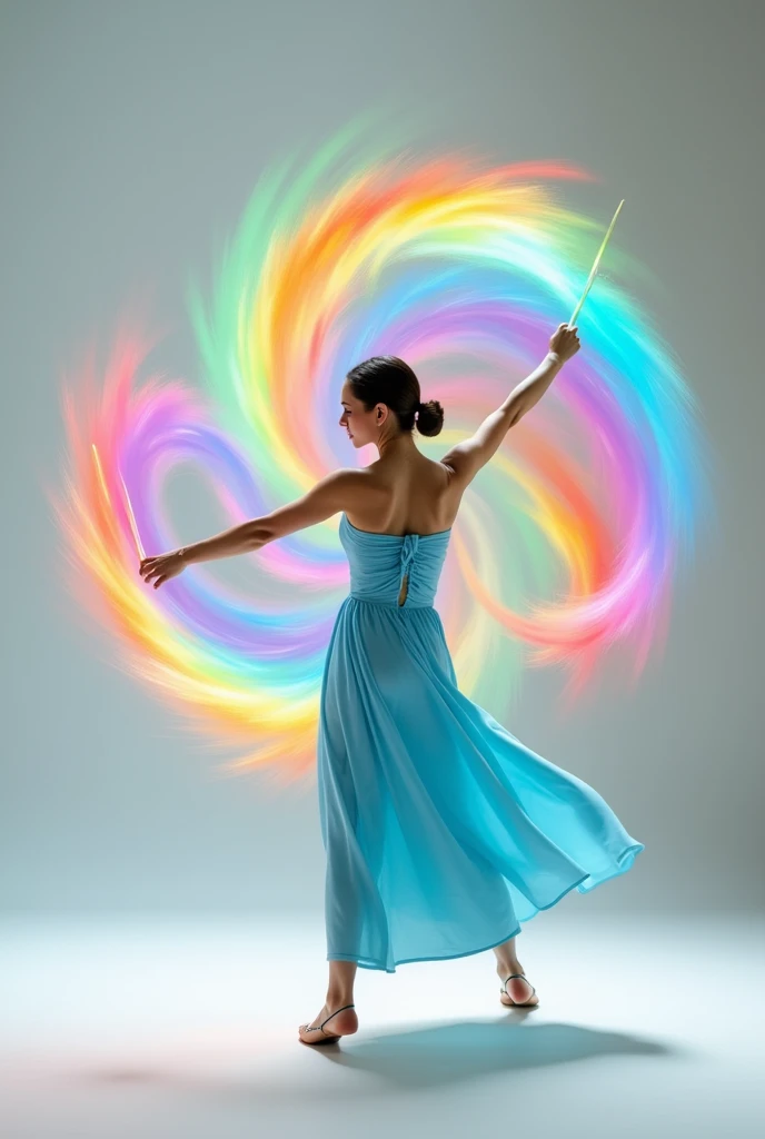 Rainbow Baton Twirling Clothes are light blue Backwards One person