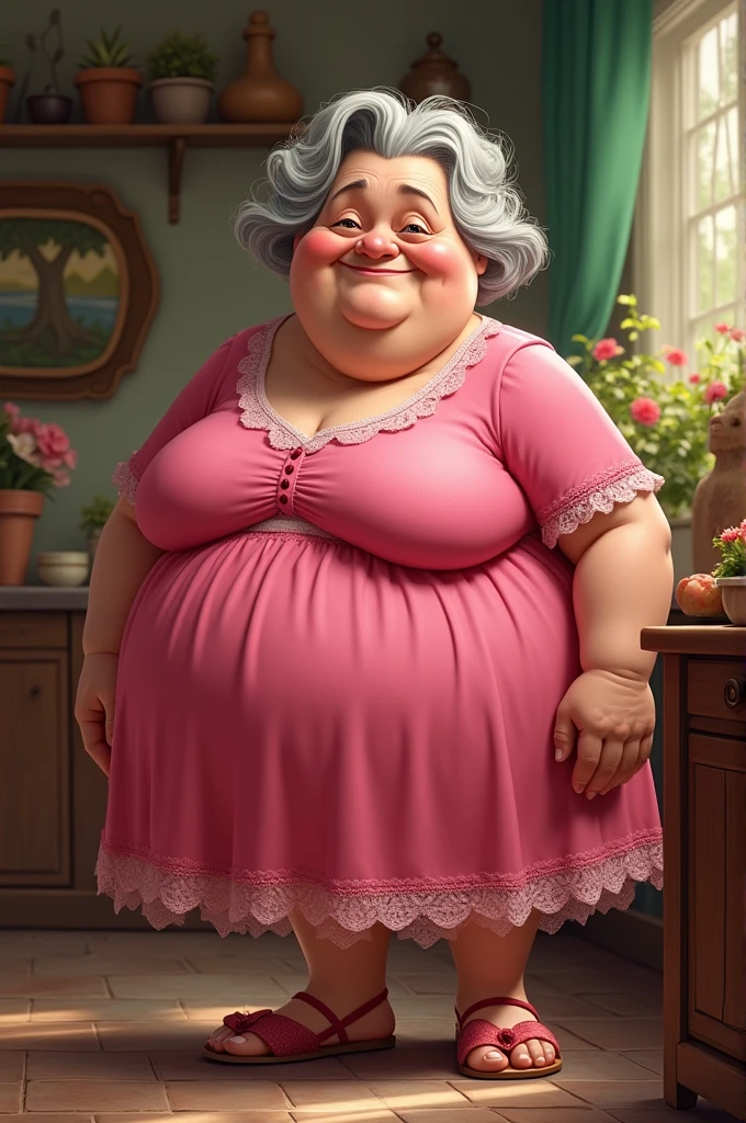 Create a fat old lady with pink clothes