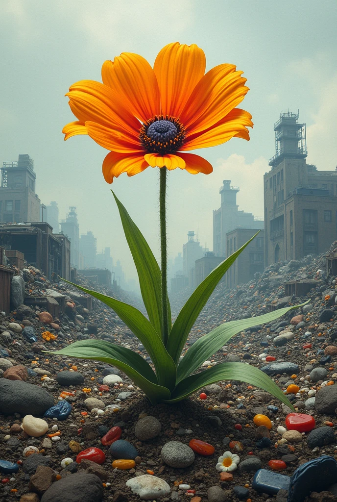a work related to sustainability based on the phrase “even in the landfill flowers grow”