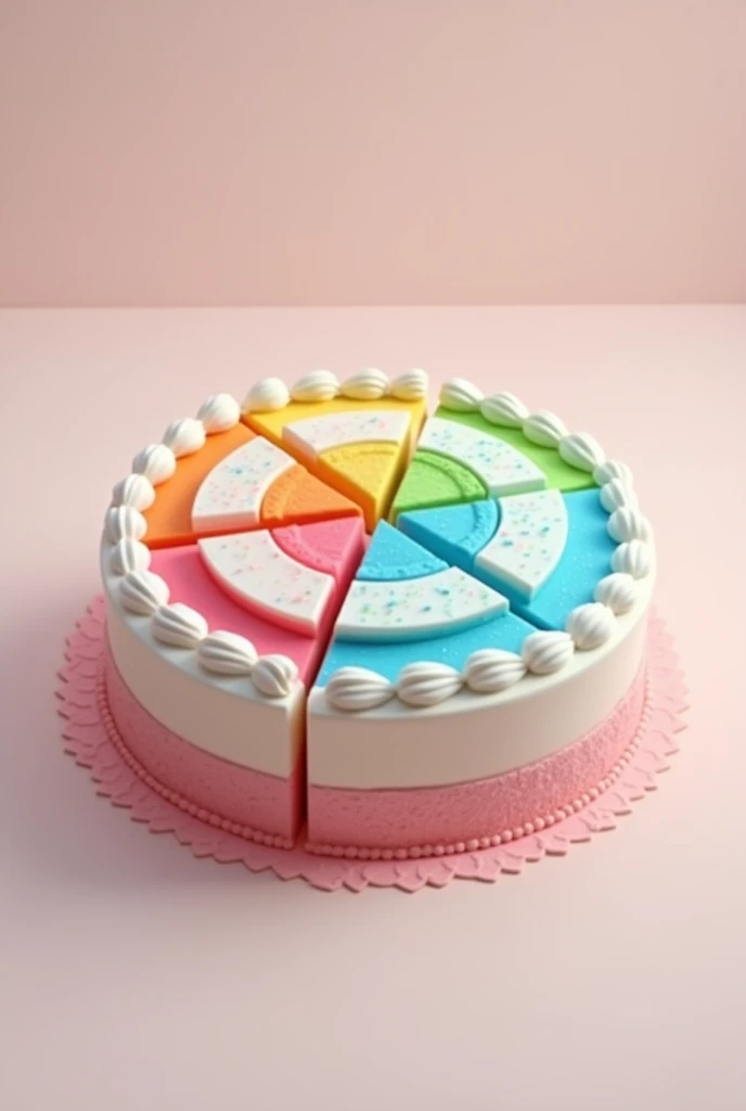 I want a cake to be decorated like it has 6 slices. A thick line of white icing can make this distinction to clearly show the slices on the top of the cake.. Each slice can be different colors.