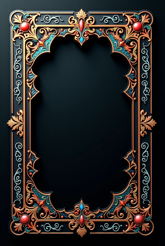 Black dark texture background with Turkish
border frame in rectangle shape and more enhanced and colorful and make it look elegant and royal