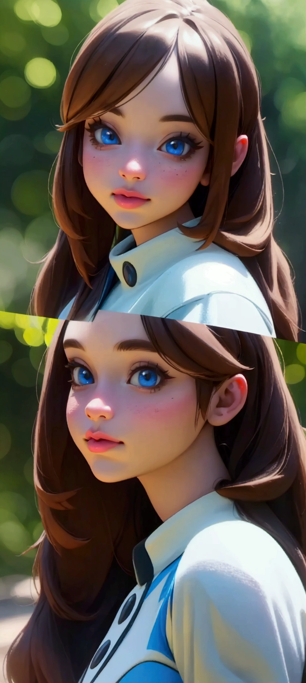 a young girl, 1girl, pokemon trainer, beautiful detailed eyes, beautiful detailed lips, extremely detailed face and portrait, long hair, long eyelashes, outdoor, vibrant colors, (best quality,4k,8k,highres,masterpiece:1.2),ultra-detailed,(realistic,photorealistic,photo-realistic:1.37),intricate details,cinematic lighting,natural lighting,warm colors,vibrant colors,fantasy,adventure,cute,charming,whimsical