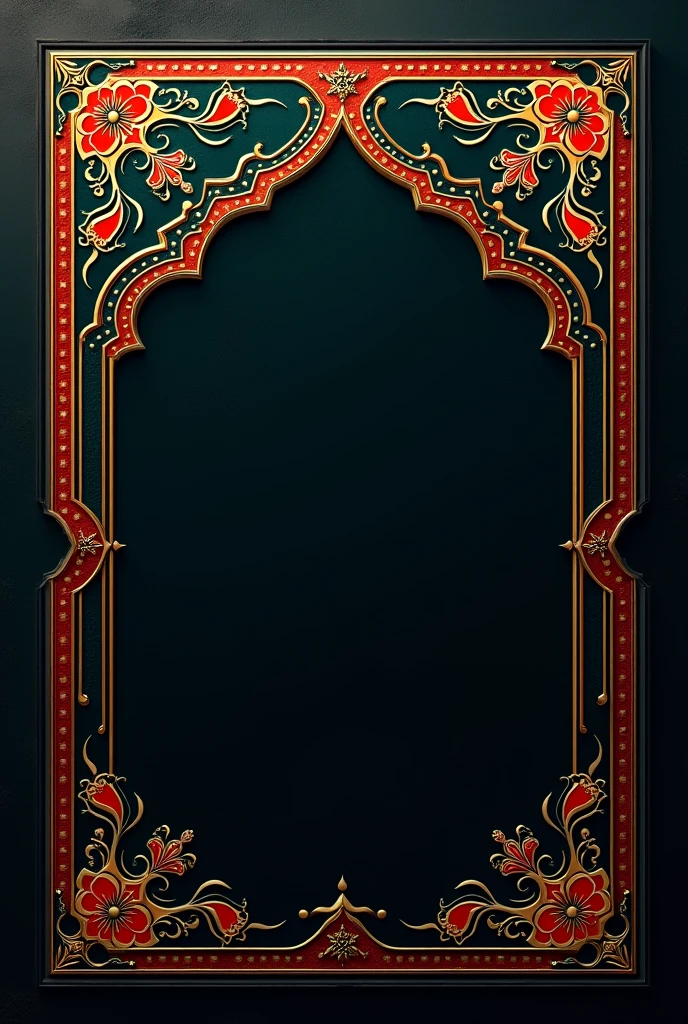 Black dark texture background with Turkish
border frame in rectangle shape and more enhanced and colorful and make it look elegant and royal