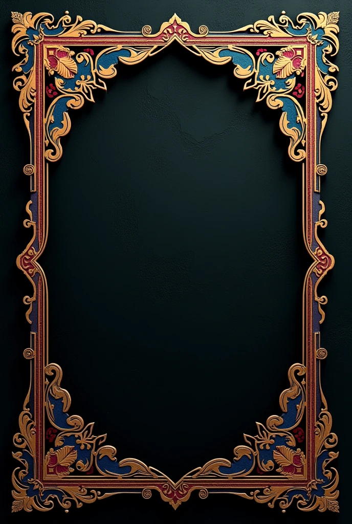 Black dark texture background with Turkish 
border frame in rectangle shape and more enhanced and colorful and make it look elegant and royal 
