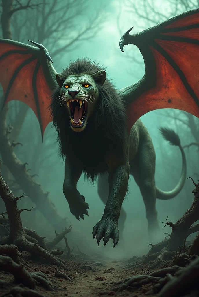 Horror lion combined with horror dragon