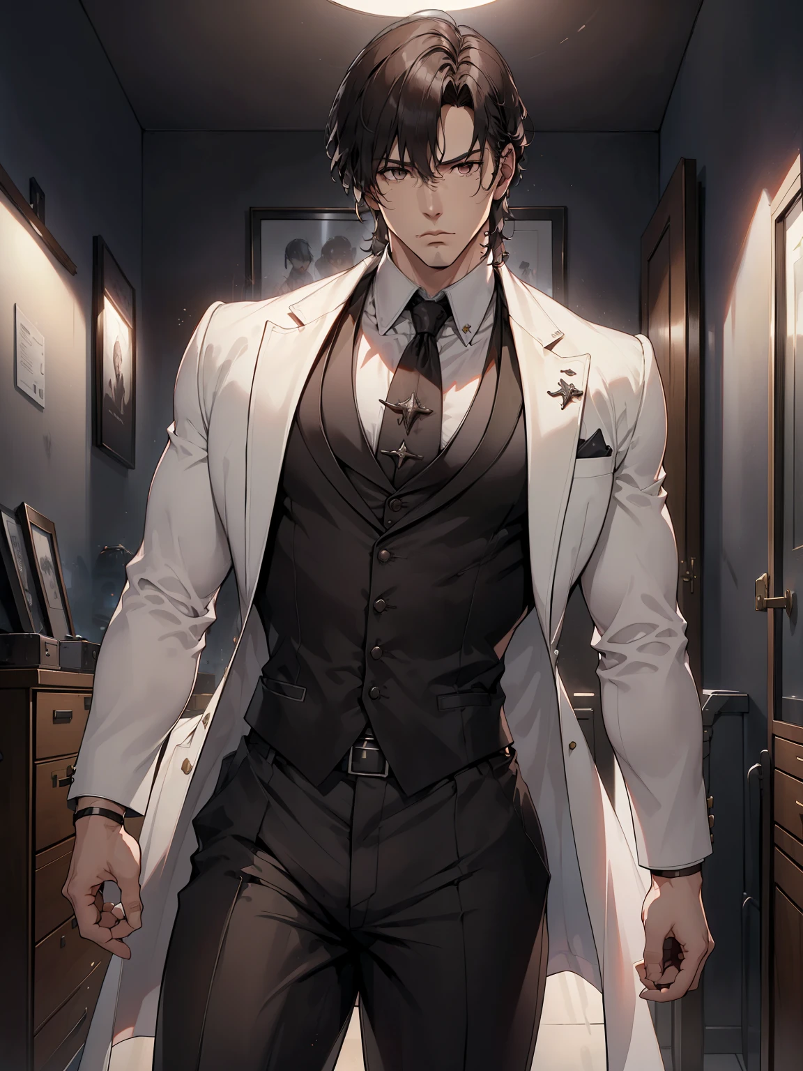 (neocruz),action movie, stormy, a mysterious agent with a white suit and a scar on his face who can disappear from the minimap for a few seconds, a mansion with traps and Free Fire enemies, 16K, tenebrosa