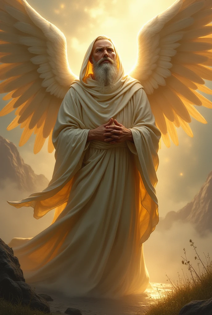 A monk who has already died and he became an angel wearing a monk's clothes and he is on earth