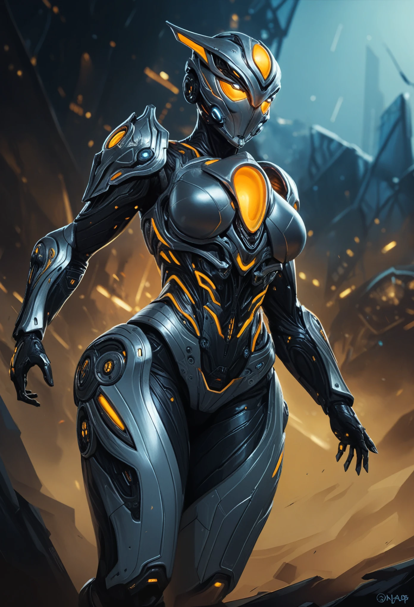 Wear mechanical clothing, Wonders of the machine, cyber, Cybernetic Guardian, Futuristic Armor, whole body, Front pose, Symmetric, Complex (Steel Metal [rust]), joint, Warframe style, cyborg,Female body and armor,