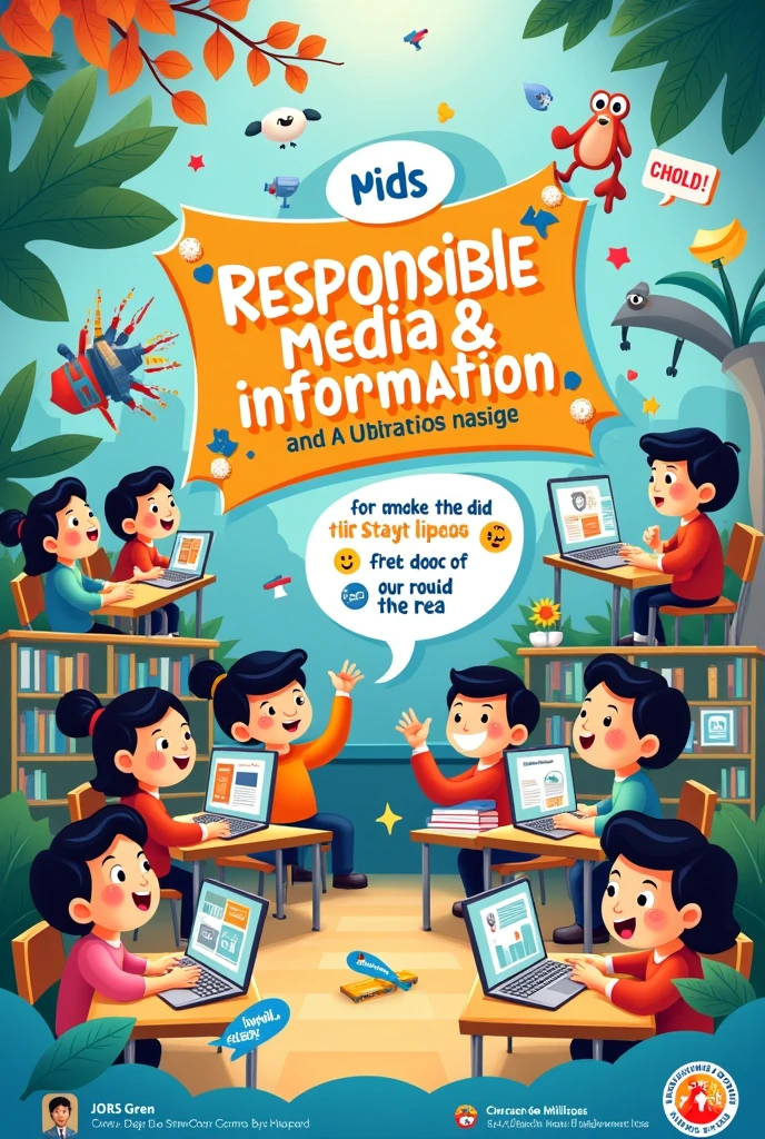 Create a POSTER (basic cartoon) that will campaign for students to be responsible users and competent producers of media and information. Make it look like how Philippines student do their poster making contest.