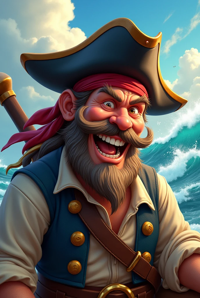The drunkard's pirate expression is cheerful