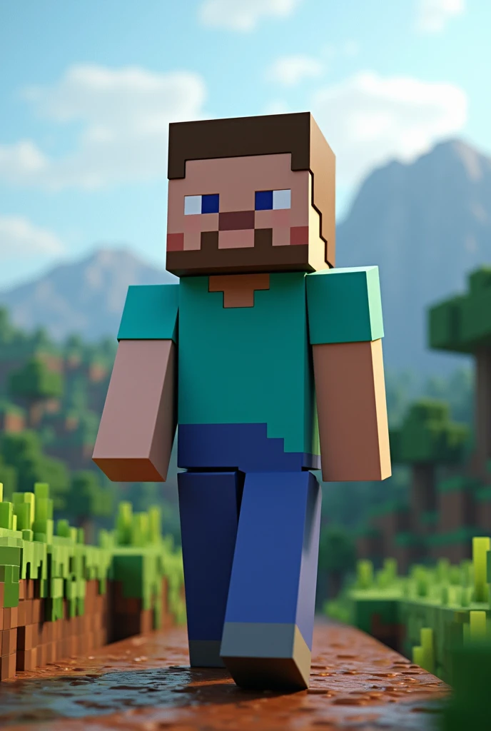 Create a minecraft game image of the character Steve by building
