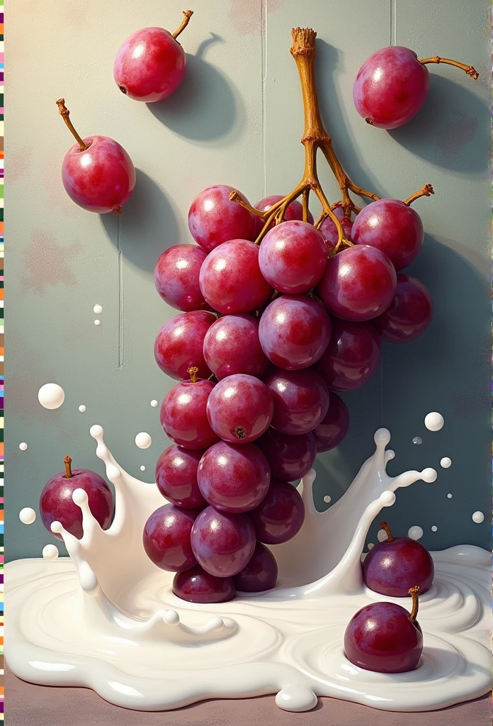 Several large grapes fell into the milk,milk splashes,, Eduardo Cobra Acol Jojomante ,GEOMETRIC WALL PORTRAIT, Artistically, Red Cliff,yang08k, Beautiful feces, dyeing,
